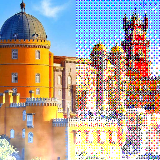 Half dithered/half normal image of Palácio Nacional da Pena